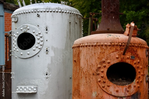 Old historic boilers in Fond de Gras steam train station 