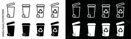 Recycling bin icon vector. Trash bin icon vector. Trash can or dust bin or rubbish bin or dump place sign silhouette. Rubbish bin, garbage can symbol illustration.