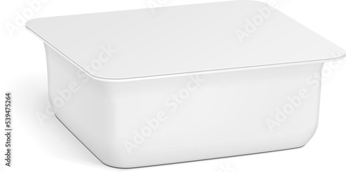 White Empty Blank Styrofoam Plastic Food Tray Container Box Opened, Cover. Illustration Isolated On White Background. Mock Up Template Ready For Your Design. Vector EPS10