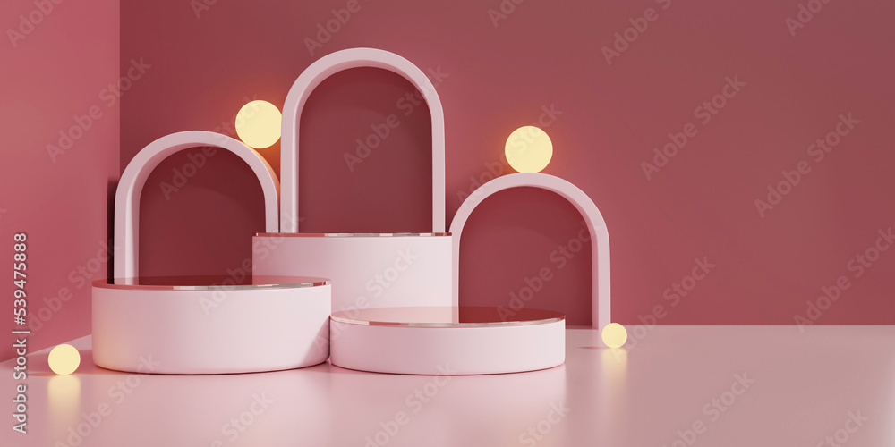 3D rendering of pink pedestal podium,minimal podium blank space for beauty cosmetic product 3D rendering of pink pedestal podium,minimal podium blank space for beauty cosmetic product