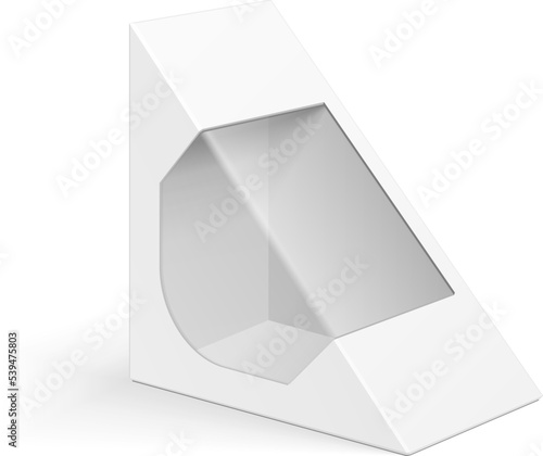 White Cardboard Triangle Box Packaging For Sandwich, Food, Gift Or Other Products. Illustration Isolated On White Background. Mock Up Template Ready For Your Design. Product Packing Vector EPS10