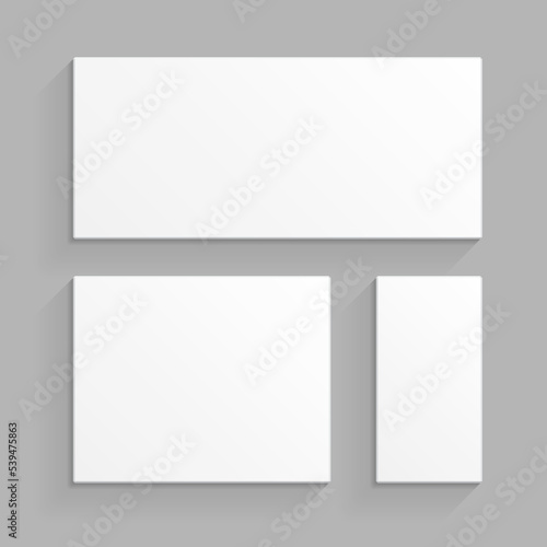 White Product Cardboard Package Boxes. Top View. Illustration Isolated On Gray Background. Mock Up Template Ready For Your Design. Vector EPS10
