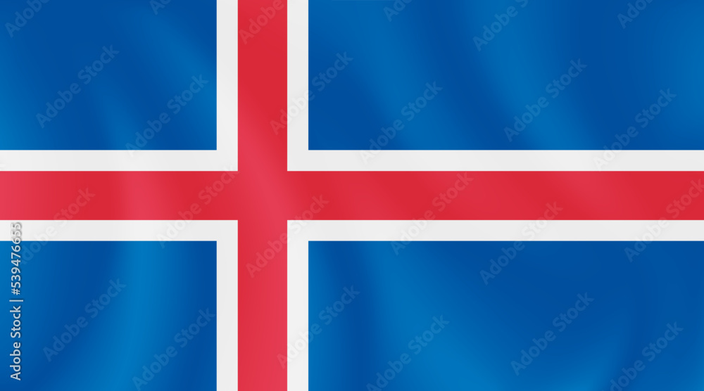 Fototapeta premium National flag of Iceland with imitation of light waves on the fabric. Vector stock illustration