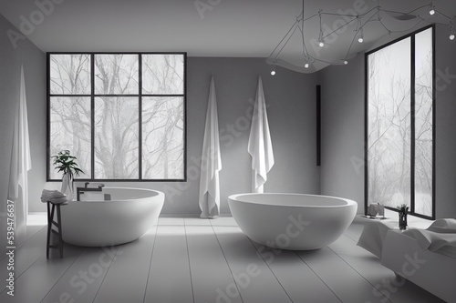 White cozy bathroom interior background  wall mockup  3d render