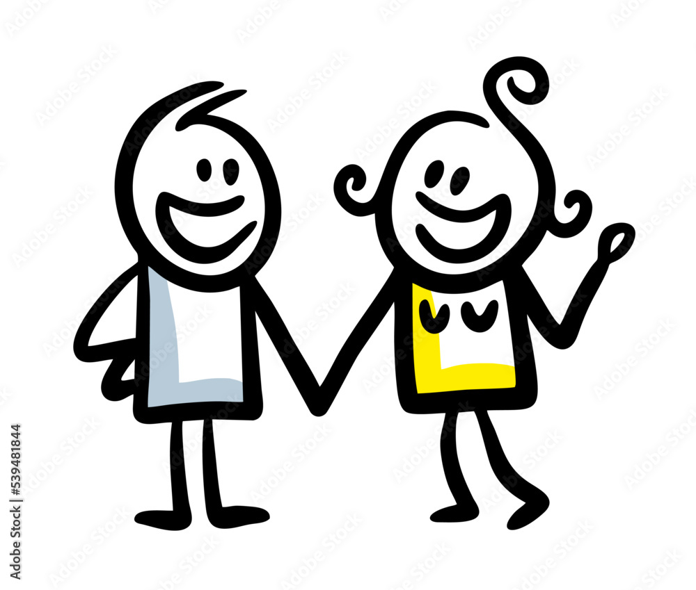 A couple of young people hand drawn in doodle stickman style. A couple of young people hand drawn in doodle stickman style.