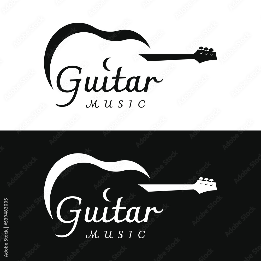 Logo design for simple guitar musical instruments, music, bands, live ...