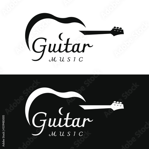Logo design for simple guitar musical instruments, music, bands, live music, and acoustics, nightclubs.
