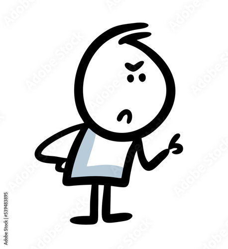 Strict man telling something to the people and show with finger.