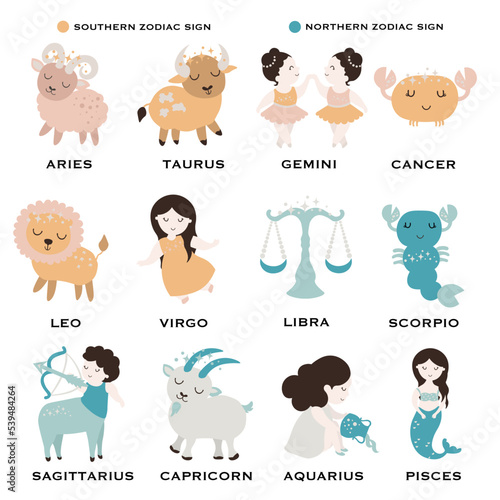 Celestial Baby Zodiac Sign. Cute vector astrology character