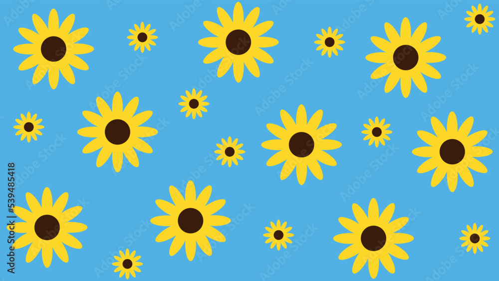 Yellow sunflower pattern icon. Flat design. Blue background vector illustration. Yellow sunflower pattern icon. Flat design. Blue background vector illustration.