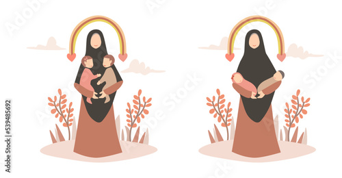 Illustration of a mother with her twins