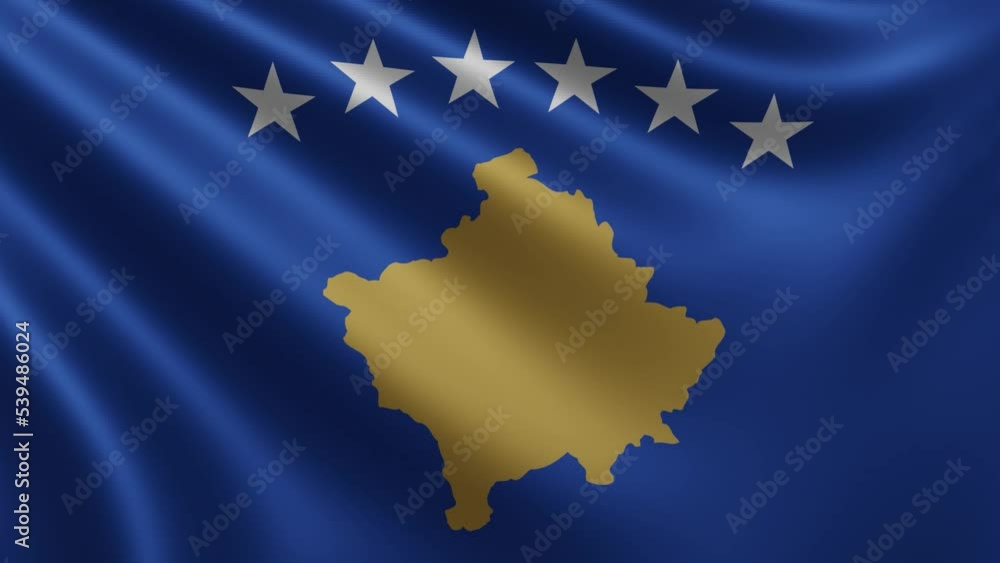  The flag of Kosovo flutters in the wind close-up, the state flag of the Republic of Kosovo does not fly in 3d, in 4k resolution. High quality 4k footage