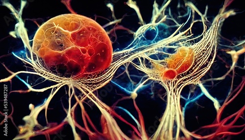 Microscopic image of human or alien cells, inside human body, creation of life, mesmerize movement of cells, neuronal links in human brain, synapses, electrical impuls in human body