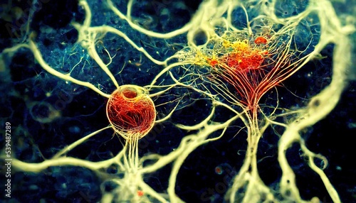 Microscopic image of human or alien cells, inside human body, creation of life, mesmerize movement of cells, neuronal links in human brain, synapses, electrical impuls in human body