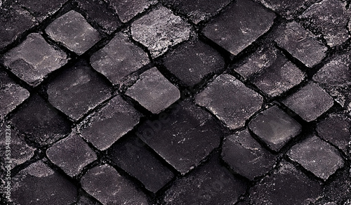 Destroyed black paving stones textured background. Can be used as wallpaper.