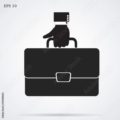 Businessman hand holding briefcase. Vector EPS 10