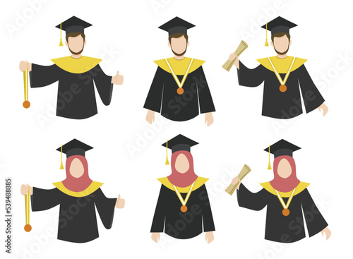 vector illustration of muslim man and woman hijab graduation