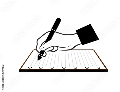 Ballpoint pen in hand. Vector icon. Office, business, writer, school, student