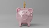 Piggy bank and golden coin - 3D illustration