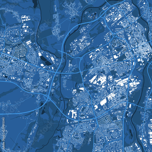 Detailed blue vector map poster of Brno city, linear print map. Skyline urban panorama. Decorative graphic tourist map of Brno territory.
