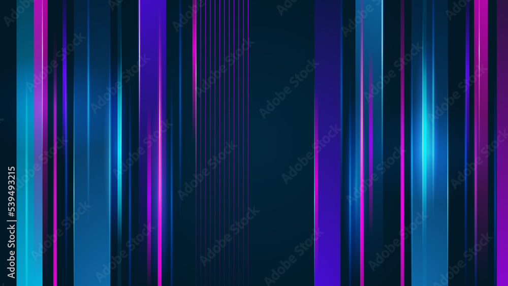 Modern digital business technology blue and purple abstract design background with speed lights, lines, stripes, dots, particles mesh and wave data lines