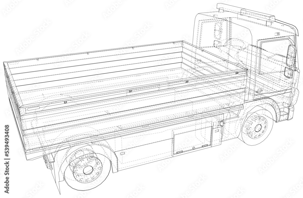 Flatbed truck. The layers of visible and invisible lines are separated.