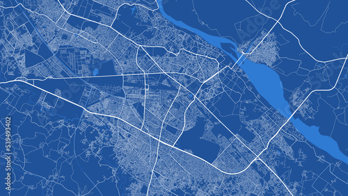 Detailed map poster of Kanpur city, linear print map. Blue skyline urban panorama. Decorative graphic tourist map of Kanpur territory.