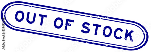 Grunge blue out of stock word rubber seal stamp on white background