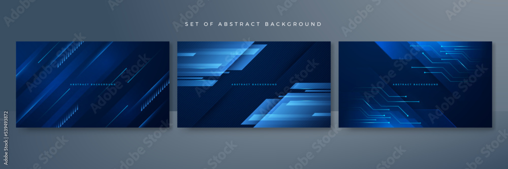Set of modern digital business technology dark blue abstract design ...