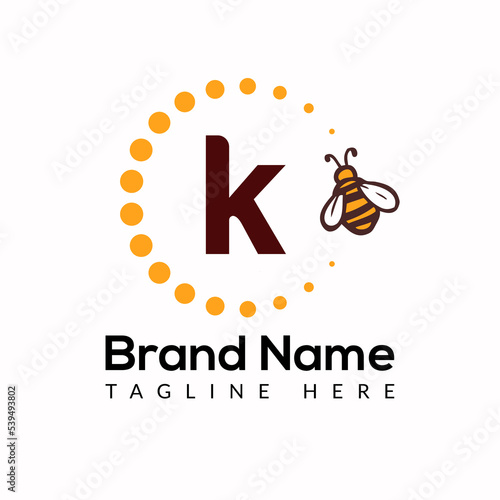 Bee Template On K Letter. Bee and Honey Logo Design Concept