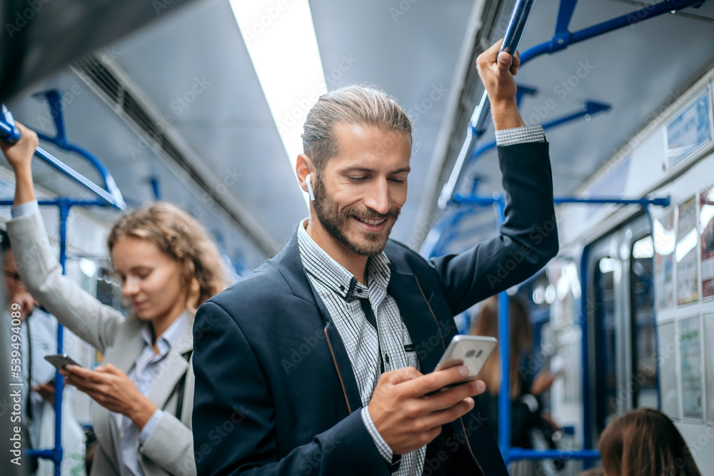 business man traveling to work in the subway.