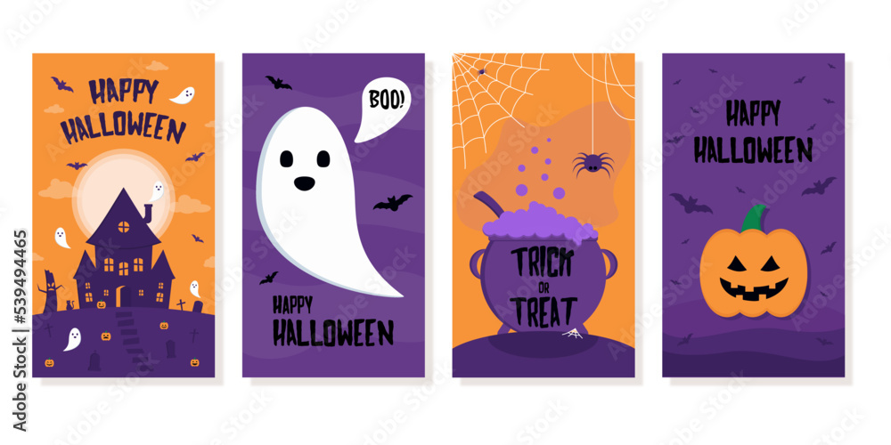 Halloween instagram stories collection design vector illustration