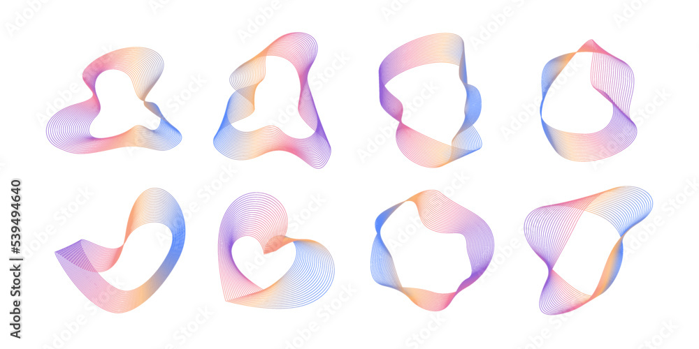 Abstract glowing wavy lines circles curve shape with rainbow gradient color. Digital round frequency track and voice equalizer. Vector elegant and blend design element