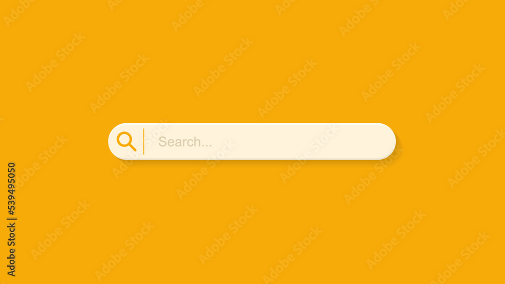 Search bar design element on orange background. Browser button for website and UI design. Search form template. Navigation web search concept. Vector illustration - obrazy, fototapety, plakaty 