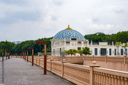 A dome blue tile gold-roofed building