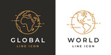 World globe line icon. Planet earth symbols. Global map logo. Africa and America continent sign set. Vector illustration.