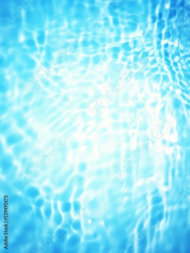 Defocus blurred transparent blue colored clear calm water surface texture with splashes and bubbles. Trendy abstract nature background. Water waves in sunlight with copy space. Blue watercolor shining © Water 💧 Shining 📸