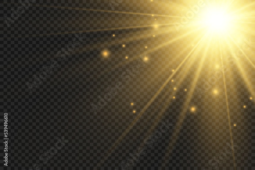 Special lens flash, light effect. The flash flashes rays and searchlight. illust.White glowing light. Beautiful star Light from the rays. The sun is backlit. Bright beautiful star. Sunlight. Glare.