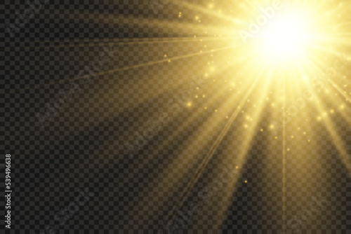 Special lens flash, light effect. The flash flashes rays and searchlight. illust.White glowing light. Beautiful star Light from the rays. The sun is backlit. Bright beautiful star. Sunlight. Glare.