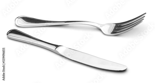 Fork and knife silverware isolated on white background