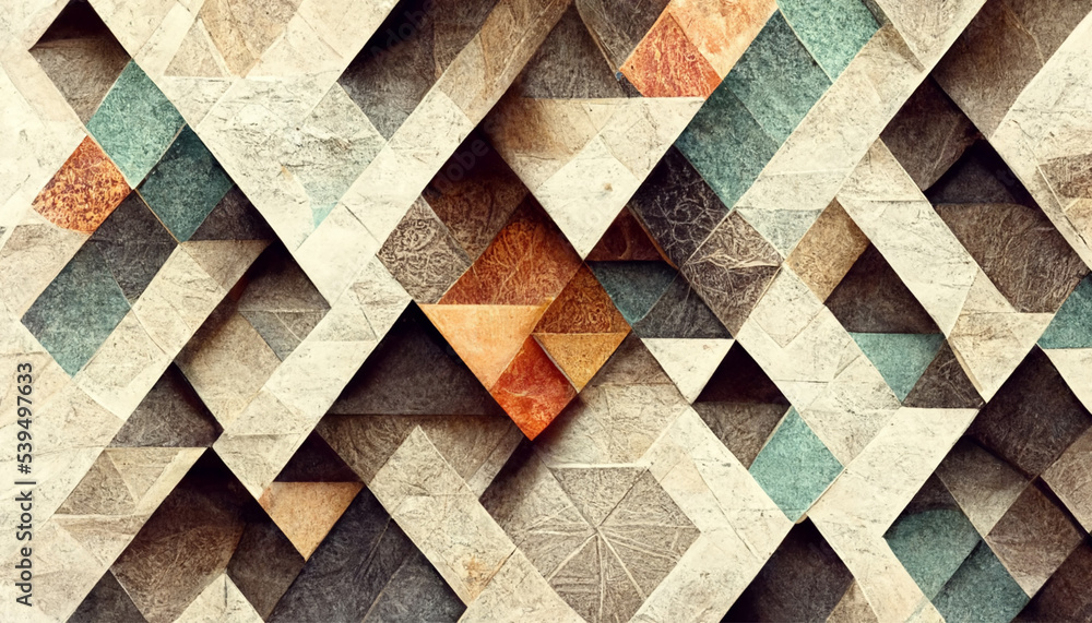 Geometric pattern in the form of triangles, grungy texture and old bow for wallpaper