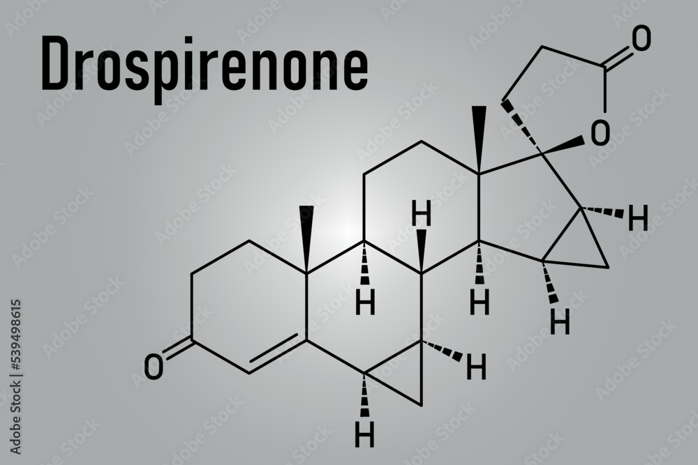 Drospirenone contraceptive drug molecule. Progestin used in birth