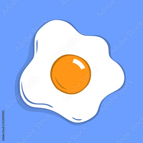 Cooked fried eggs. Cut pieces. Nutritious omelet. Tasty breakfast. Hot pan. Healthy food. Protein chicken product. Cartoon vector isolated illustration. Hand drawn outline