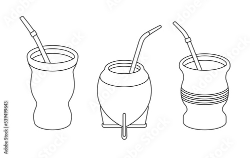 Vector line illustration of an Argentinian mate drink set	
