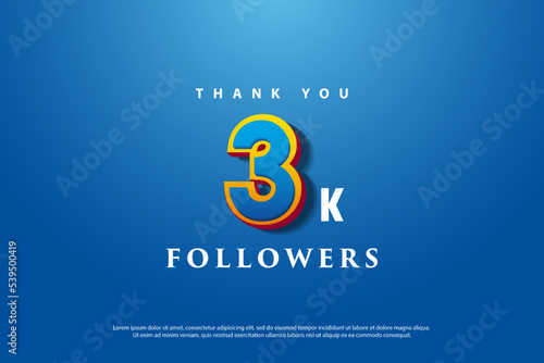 3k followers on blue background with light effect.