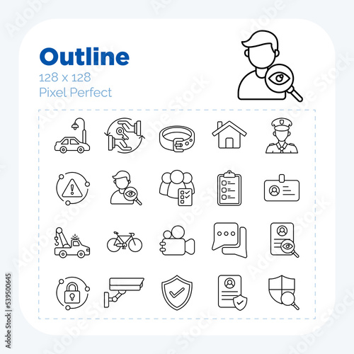 Security service icon set outline style vector pixel perfect