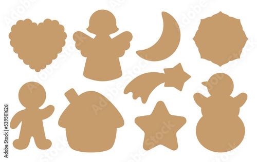 Christmas silhouette shapes for cookies or tags die cutting. Vector templates for cookie kit, cutting machine, paper craft. Pattern icon set. Winter motifs isolated silhouettes on white background.
