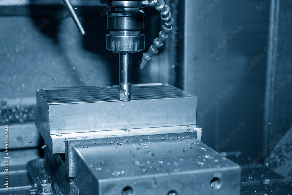The CNC milling machine rough cutting the injection mold parts by indexable tools. The CNC milling machine rough cutting the injection mold parts by indexable tools.