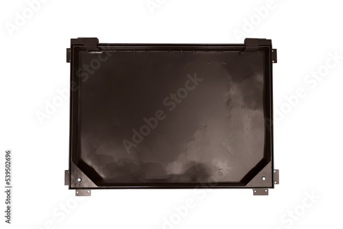 Metal hidden revision hatch for paving stones on a white background