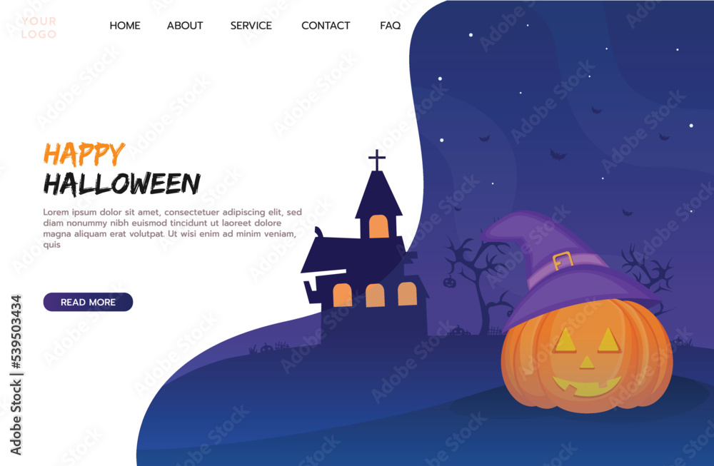 Flat design of halloween landing page template